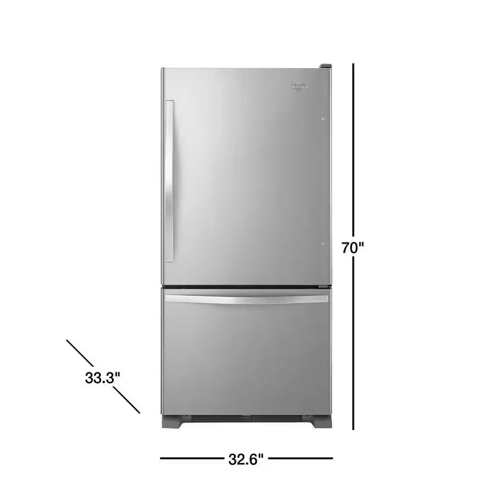 Whirlpool 22 Cu. Ft. Bottom Freezer Refrigerator with Spill Guard Glass Shelves