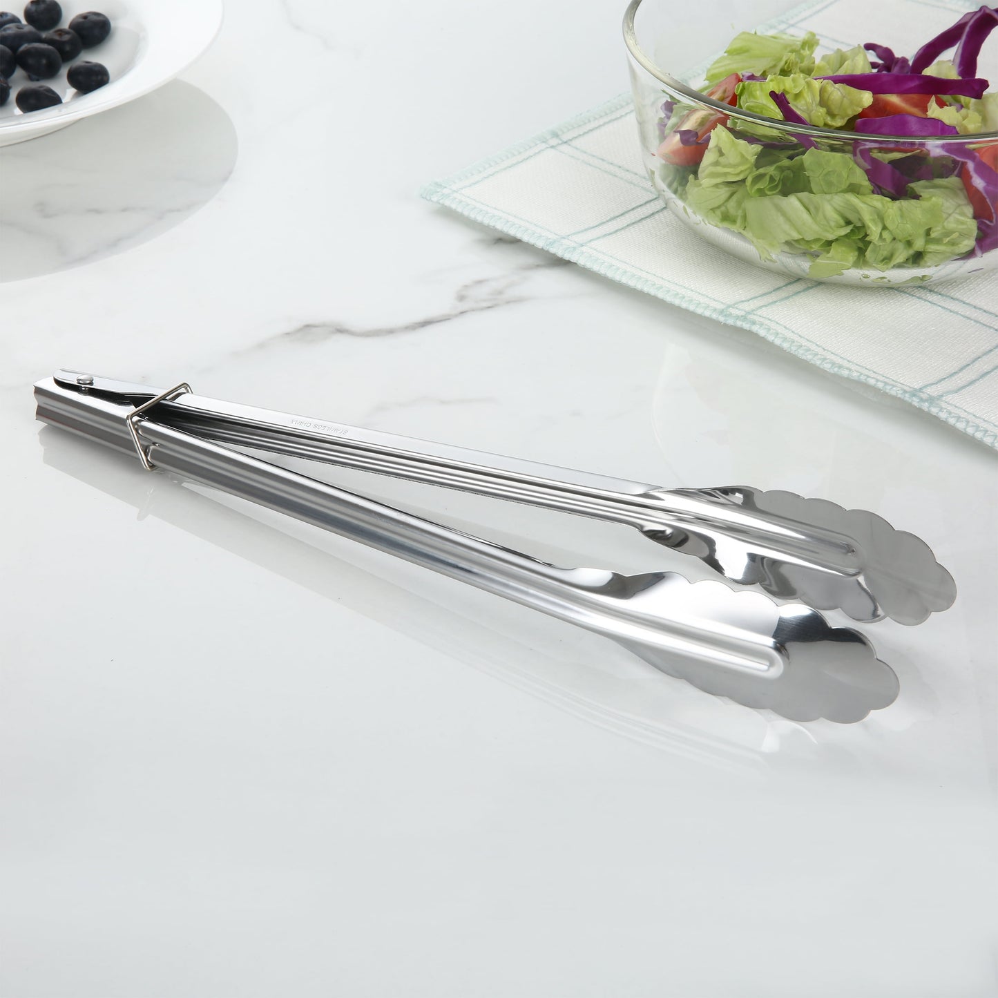 12" Stainless Steel Locking Cooking Tongs Silver