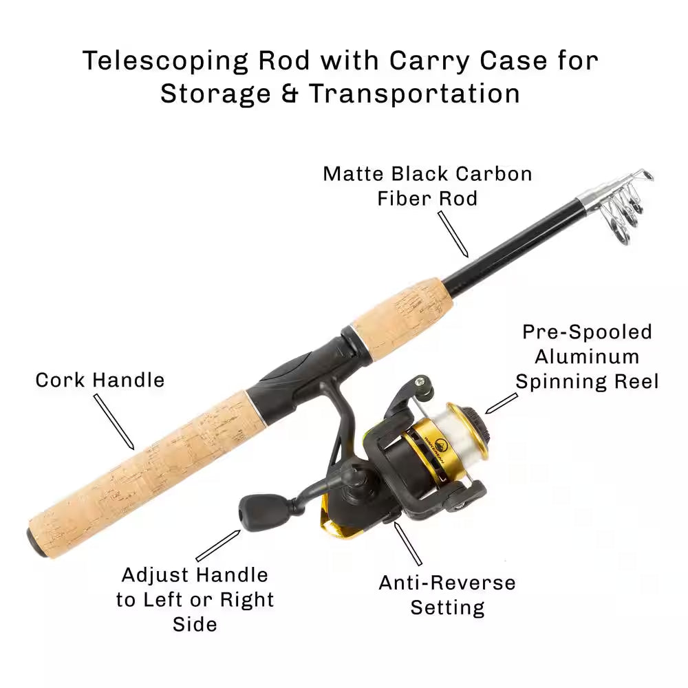 65 In. Telescopic Carbon Fiber Fishing Rod and Reel Combo