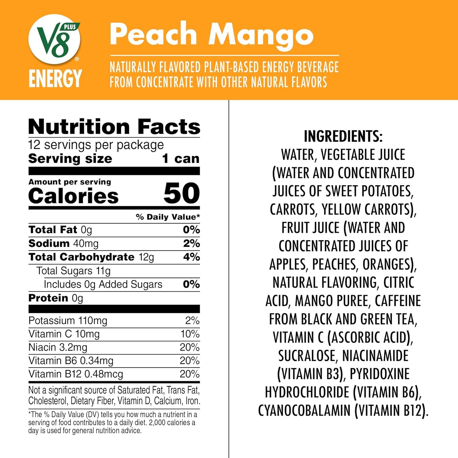 Peach Mango Juice Energy Drink 8 Fl Oz Can 12 Pack