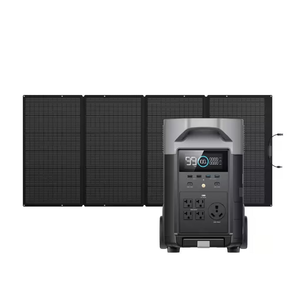 EcoFlow 3600W Output/7200W Peak Push-Button Start Solar Generator DELTA Pro with 400W Solar Panel for Home