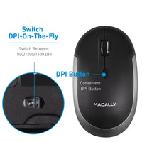 Silent Wireless Bluetooth Mouse for Mac/Pc, Compact Design :Optical Sensor and DPI Switch 800/1200/1600, Black