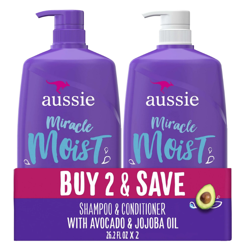 Aussie Miracle Moist Shampoo and Conditioner Hair Set, 26.2 fl oz