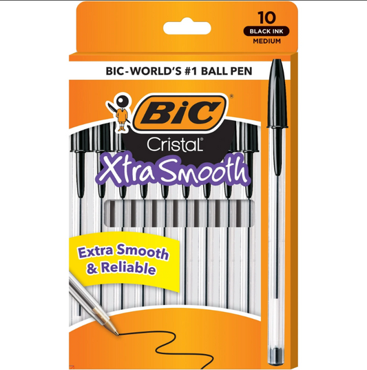 Xtra Smooth Black Ballpoint Pens, Medium Point (1.0mm), 10-Count Pack