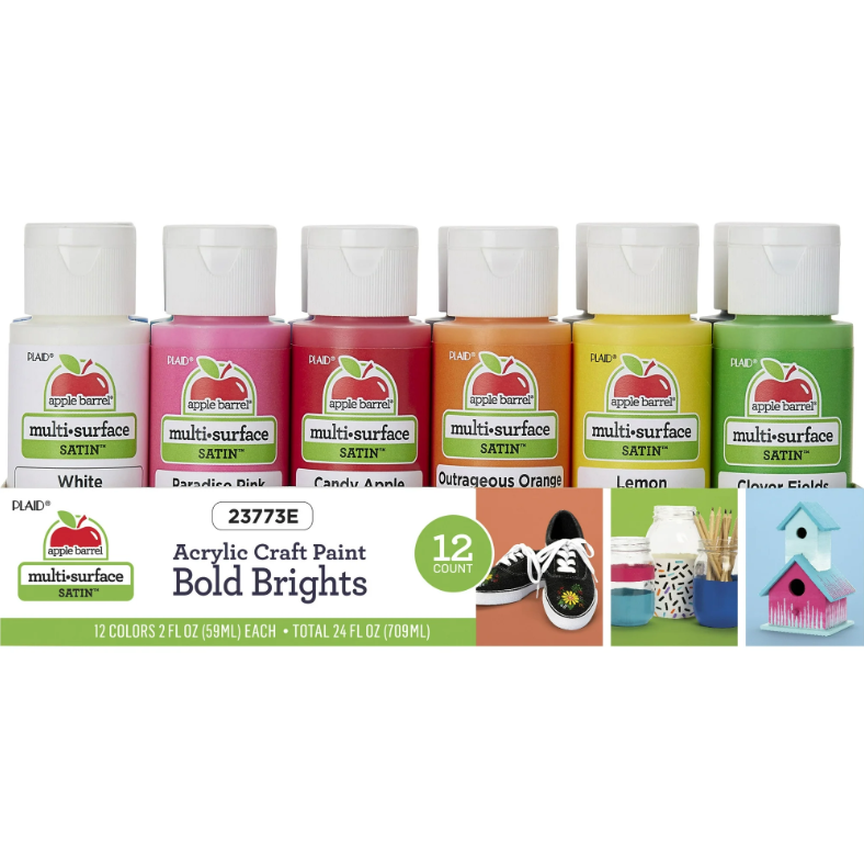 Apple Barrel Multi-Surface Acrylic Craft Paint Set, 12 Pieces