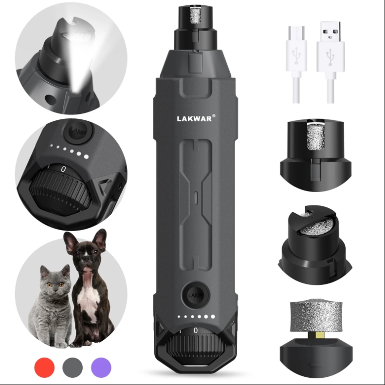 6-Speed W/Light Quiet Rechargeable Electric Dog Nail Clippers Painless Paws Grooming