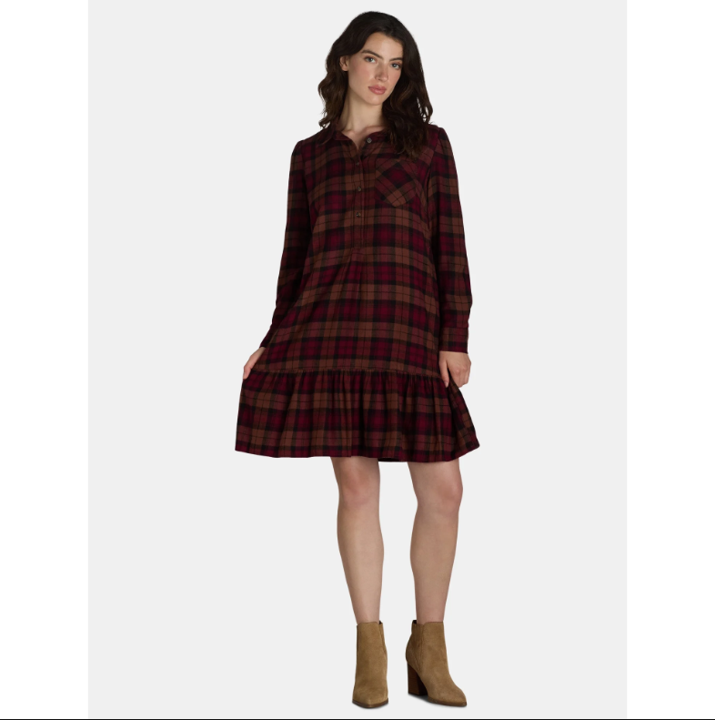 Women's Plaid Mini Dress with Long-Sleeves