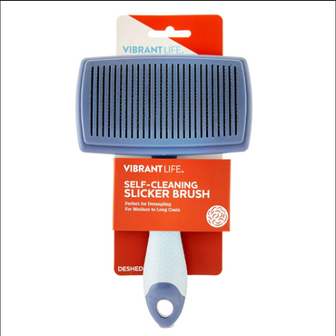 Vibrant Life Self Cleaning Slicker Brush with Non-Slip Handle