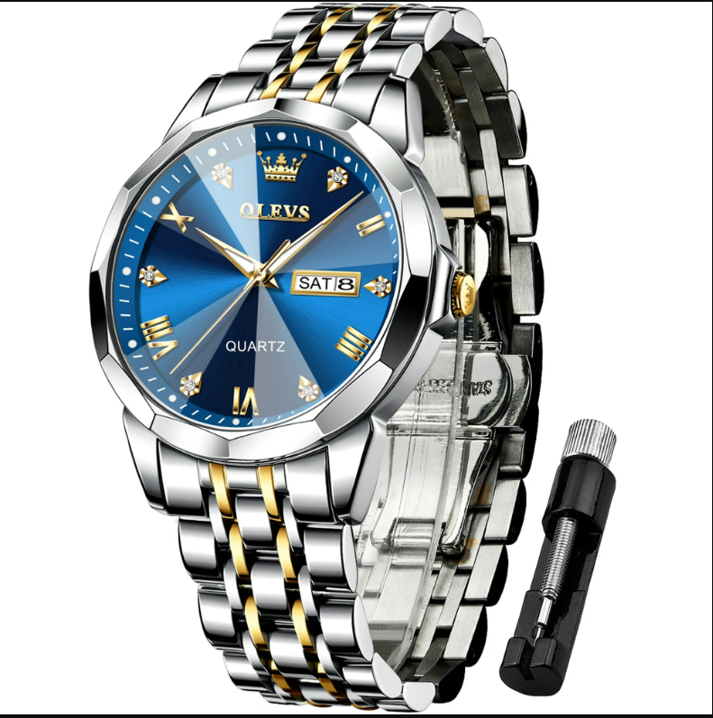 Diamond Analog Quartz Stainless Steel Waterproof Wrist Watch