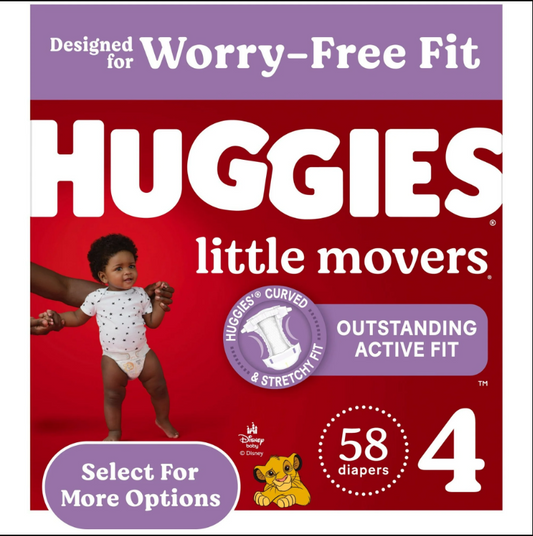 Huggies Little Movers Baby Diapers, 58 Ct