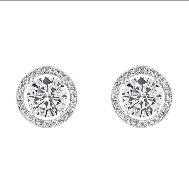 Ariel 18k Plated Halo Stud Earrings with Simulated Diamond Crystals