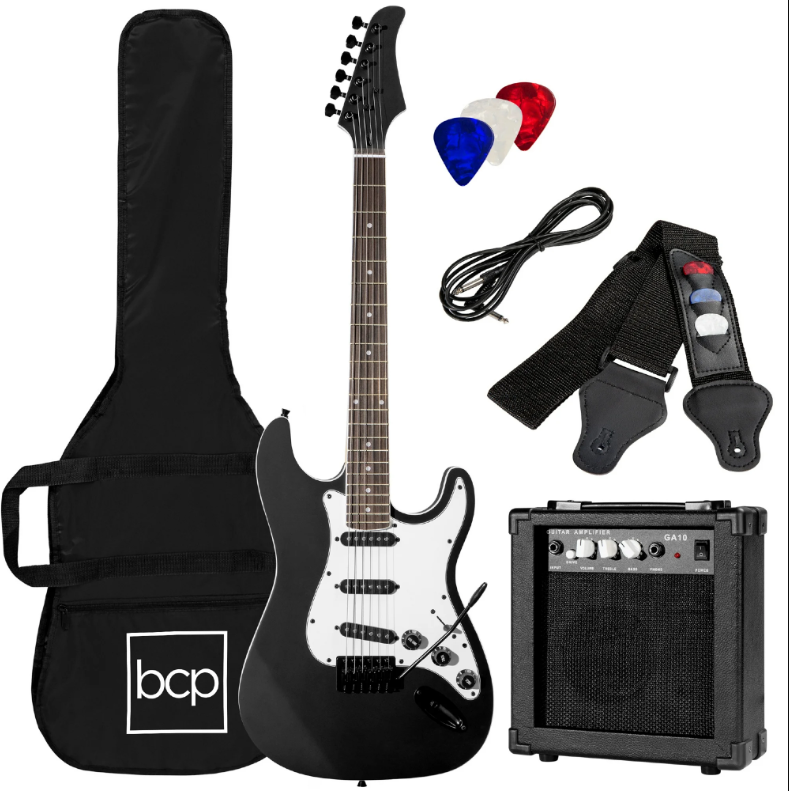 39in Full Size Beginner Electric Guitar Kit with Case, Strap, Amp, Whammy Bar