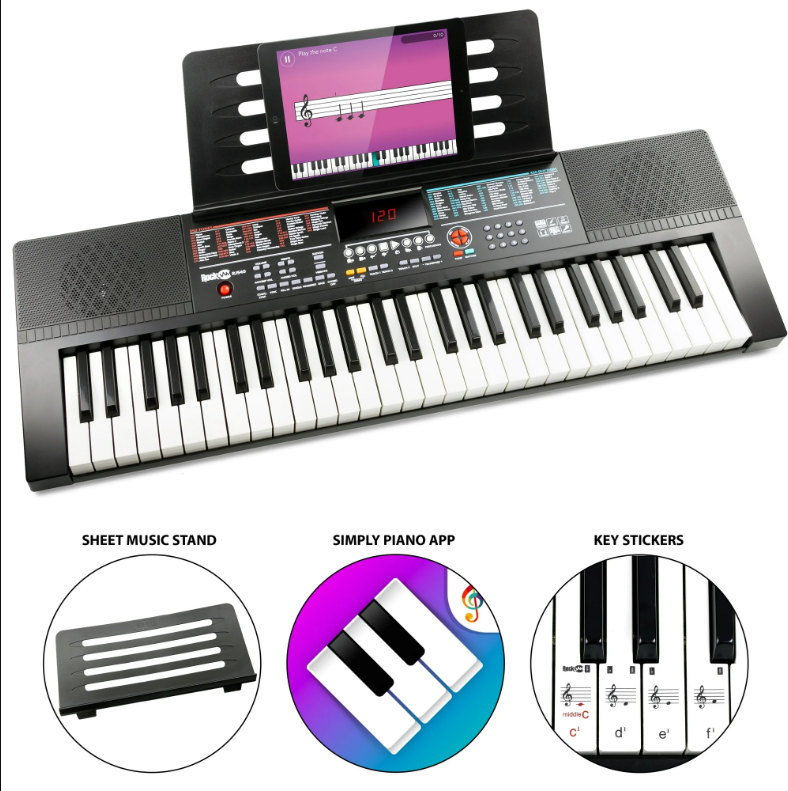 61-Key Electronic Keyboard Piano with Sheet Music Rest, Piano Note Stickers & Lessons