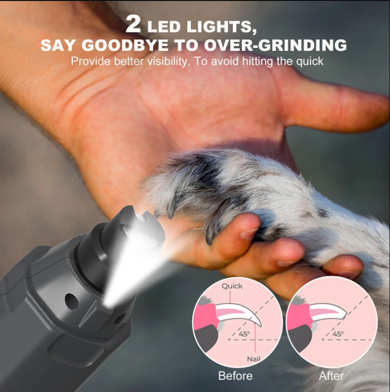 6-Speed W/Light Quiet Rechargeable Electric Dog Nail Clippers Painless Paws Grooming