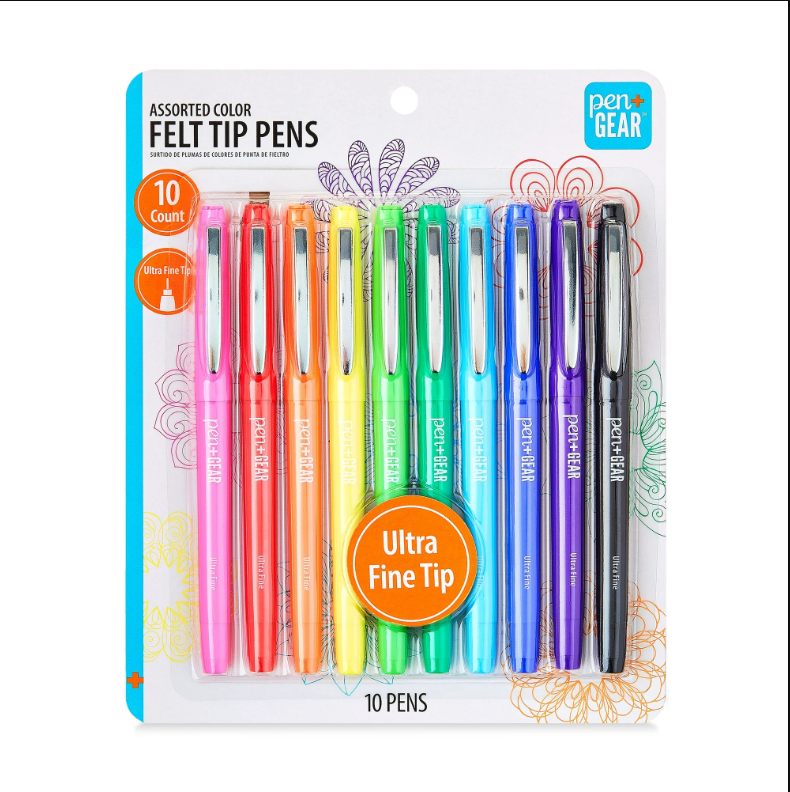 Felt-Tip Pens, Ultra Fine Tip, Assorted Colors, 10 Count