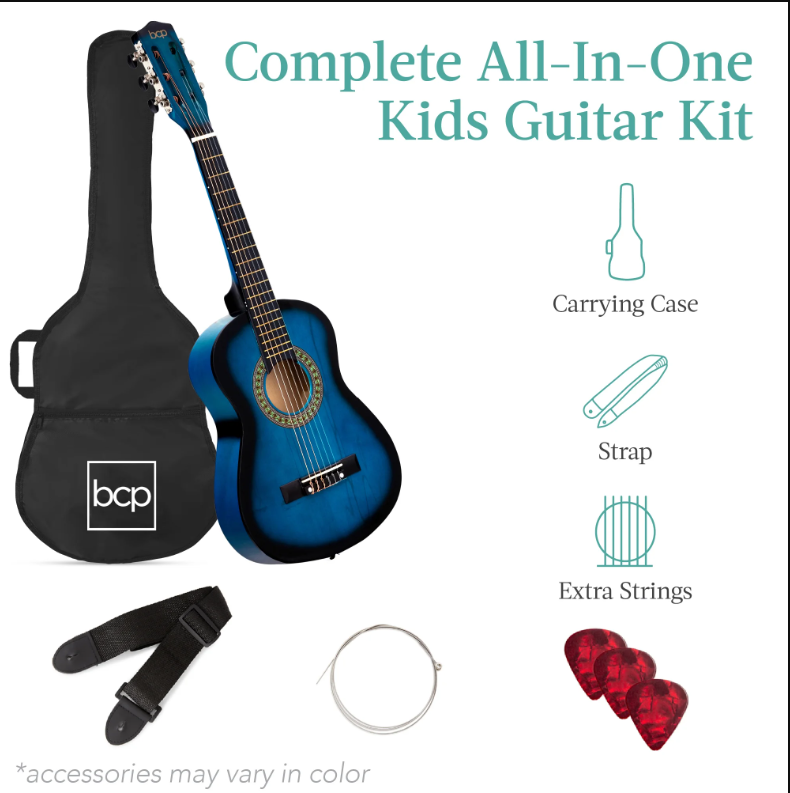 30in Kids Acoustic Guitar Beginner Starter Kit with Strap, Case, Strings