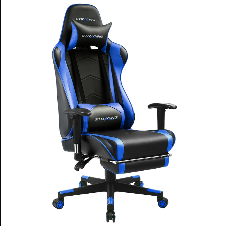 Gaming Chair Office Chair PU Leather with Footrest & Adjustable Headrest