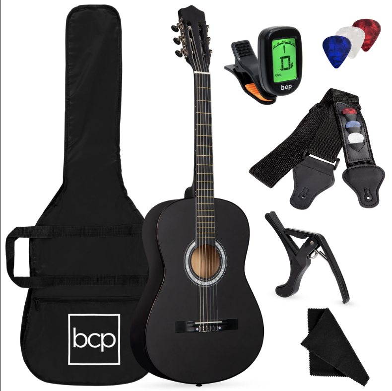 38in Beginner Acoustic Guitar Starter Kit w/ Gig Bag, Strap, Strings