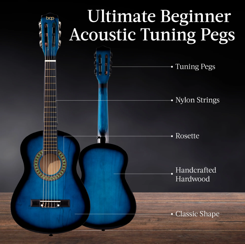 30in Kids Acoustic Guitar Beginner Starter Kit with Strap, Case, Strings