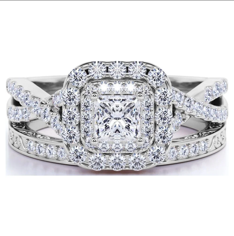 1.25 ct Square Moissanite Twisted Band Wedding Ring Set