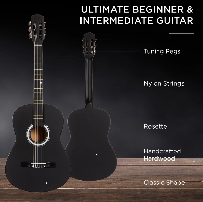 38in Beginner Acoustic Guitar Starter Kit w/ Gig Bag, Strap, Strings