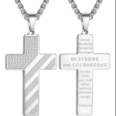 Cross Necklace for Men Bible Verse Joshua 1:9 Pendant Chain