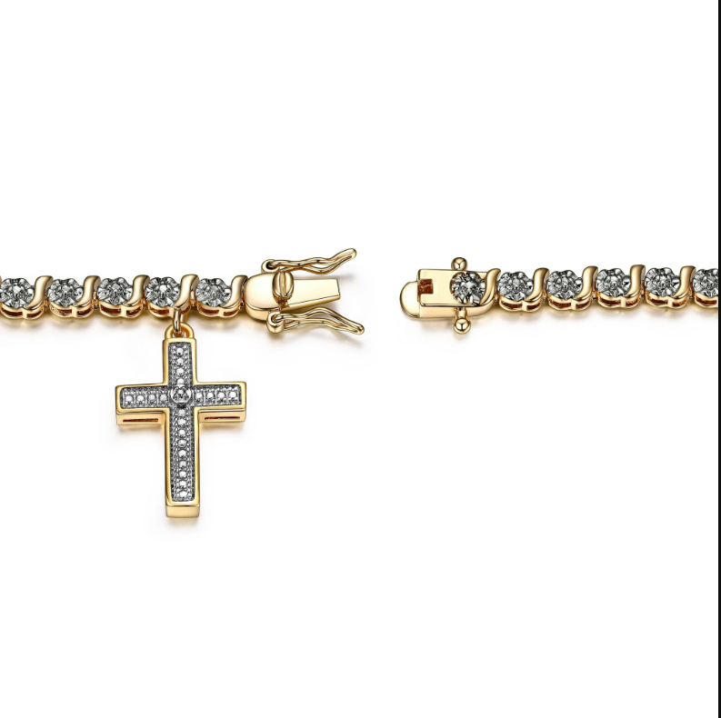 Diamond Accent Cross Charm Tennis Bracelet