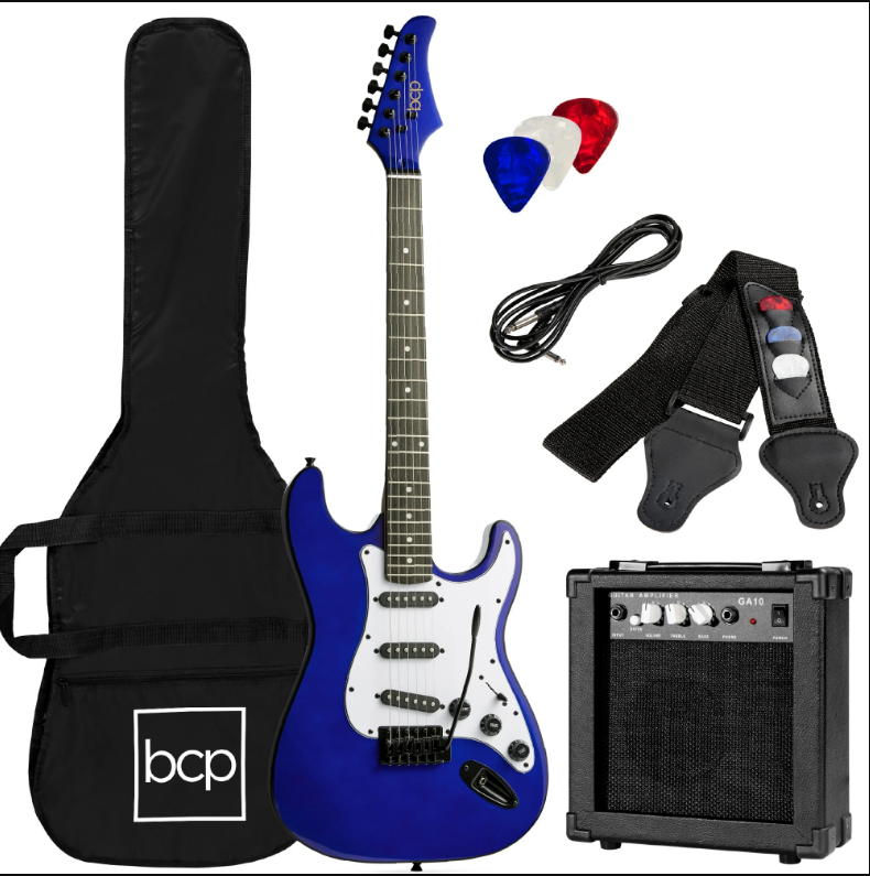 39in Full Size Beginner Electric Guitar Kit with Case, Strap, Amp, Whammy Bar