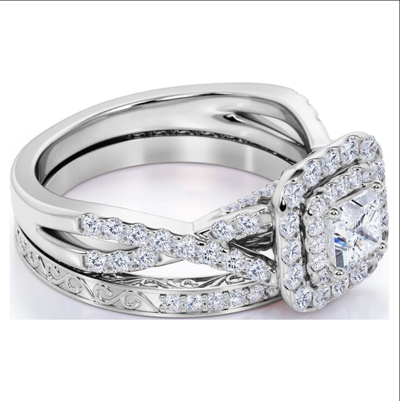 1.25 ct Square Moissanite Twisted Band Wedding Ring Set