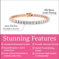 18k Rose Gold Plated Tennis Bracelet with Simulated Diamond