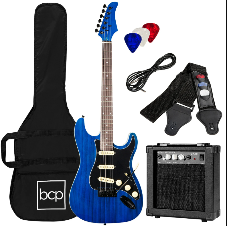 39in Full Size Beginner Electric Guitar Kit with Case, Strap, Amp, Whammy Bar