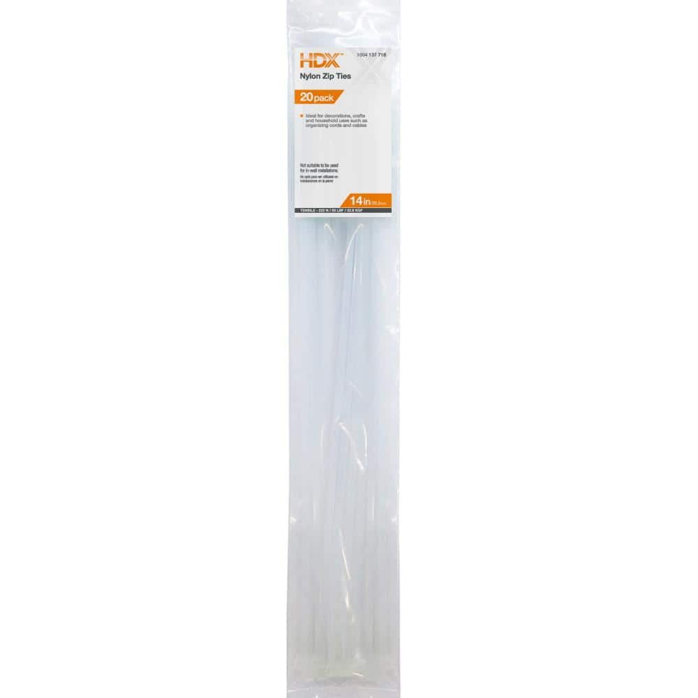 14 in. Zip Ties, Natural (20-Pack)