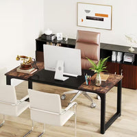 Halseey 70.8 In. W Brown Computer Desk Particle Board Wood