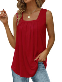 Tank Tops for Women Pleated Square Neck Sleeveless Summer Tops