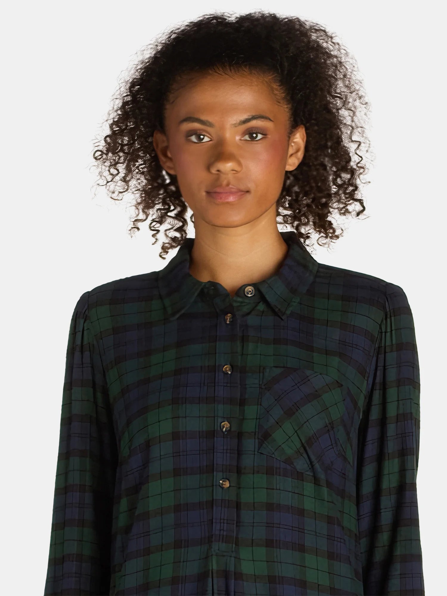 Women's Plaid Mini Dress with Long-Sleeves