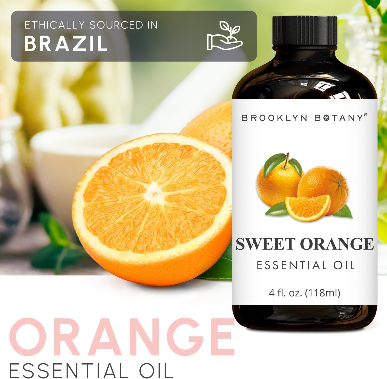 Brooklyn Botany Sweet Orange Essential Oil 4 Fl Oz  for Aromatherapy and Diffuser