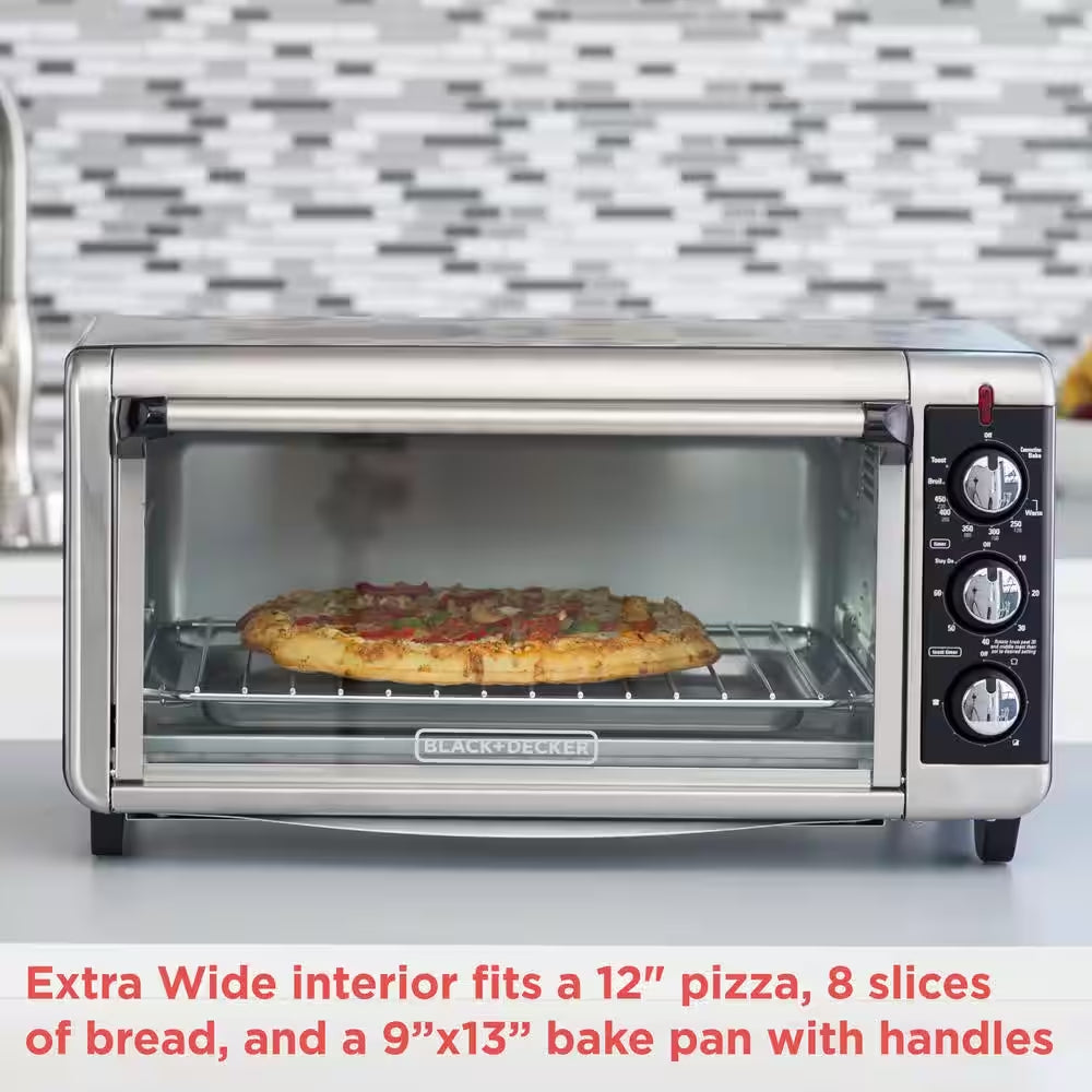 1500 W 8-Slice Stainless Steel Toaster Oven with Broiler