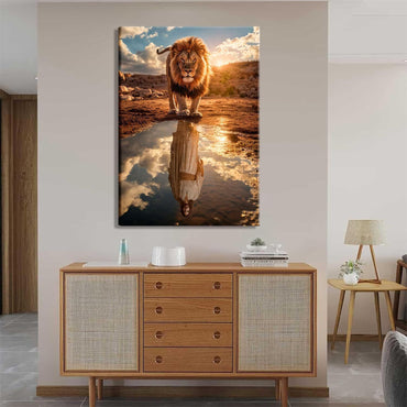 Framed Lion and Jesus Canvas Wall Art