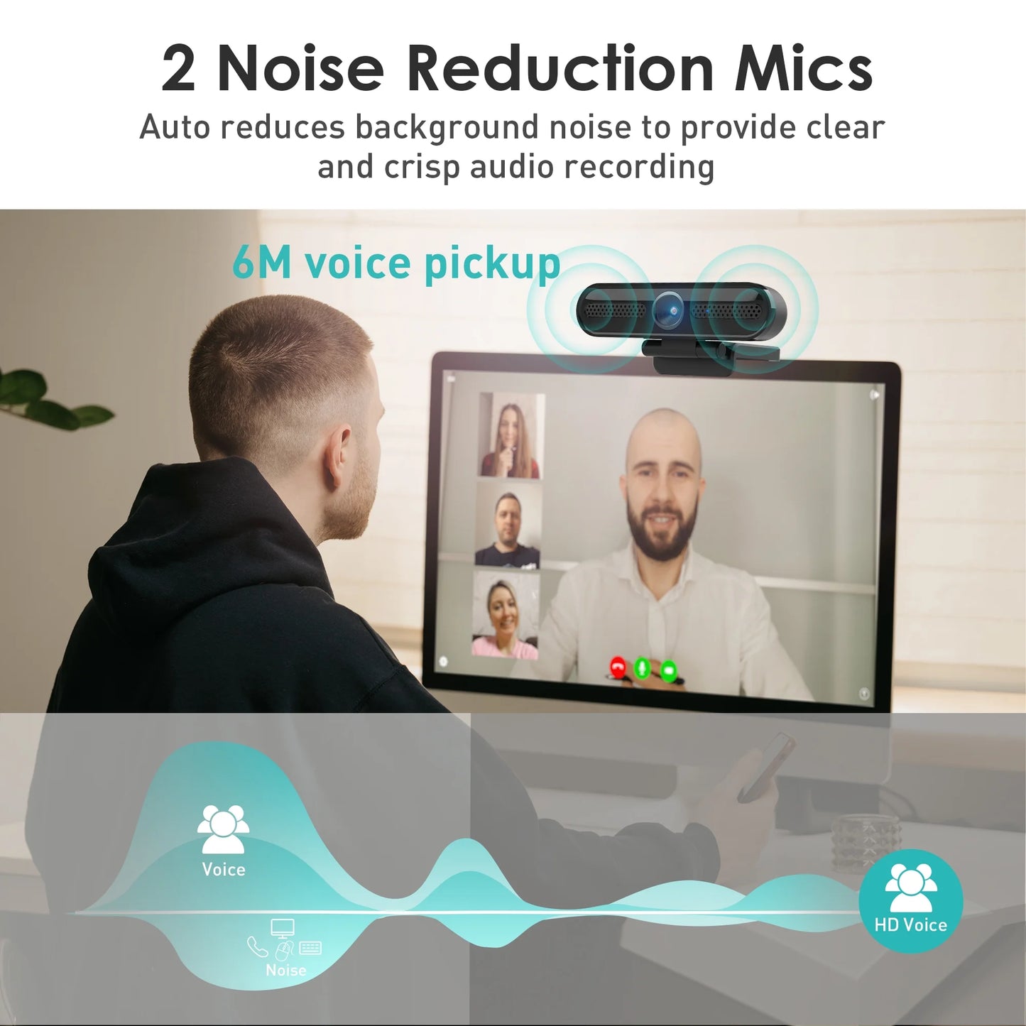 2K/1080P Webcam with 2 Microphones for Laptop