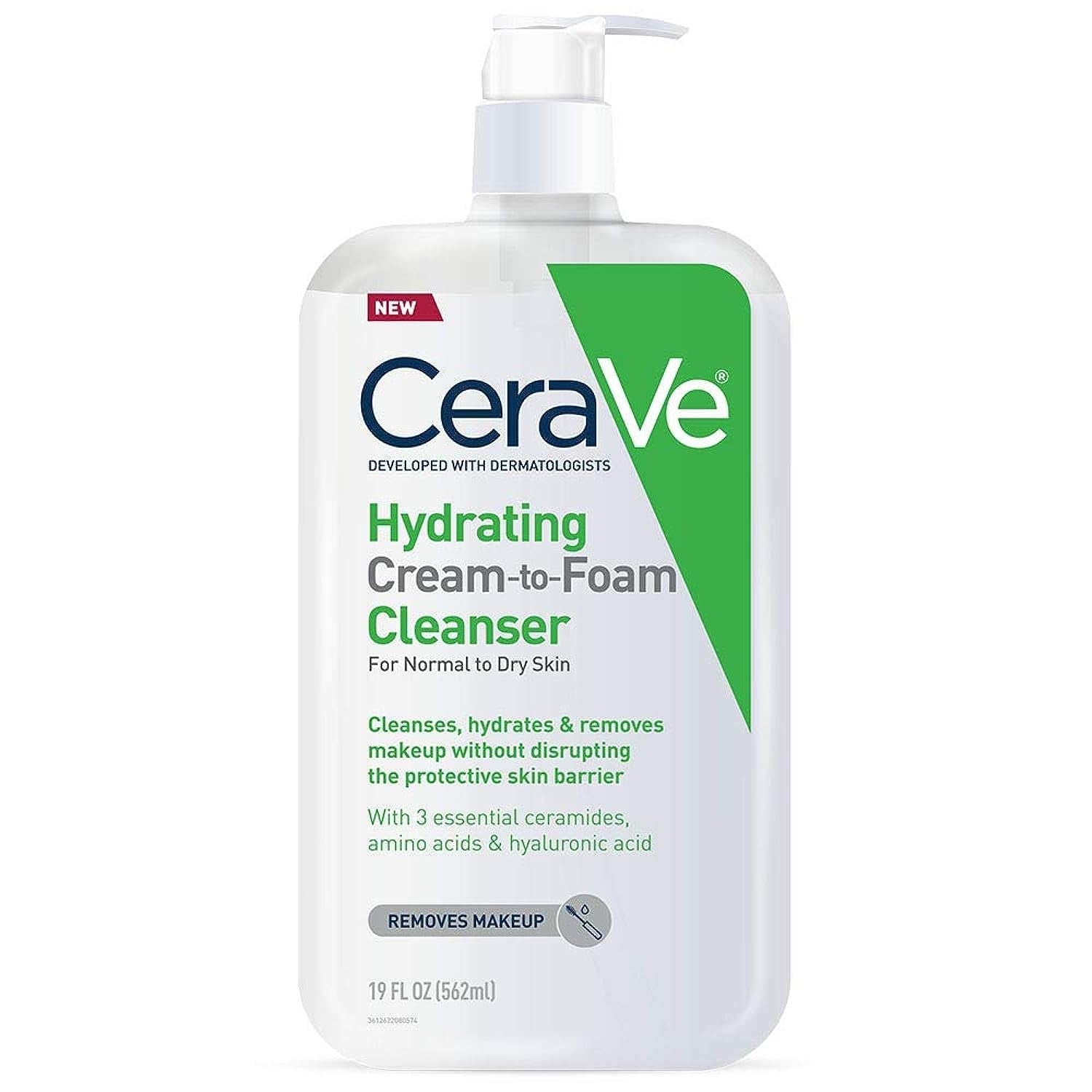 CeraVe Hydrating Cream to Foam Cleanser Makeup Remover Face Wash for Dry Skin19 Fluid Ounce