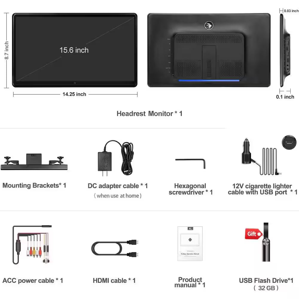 Multi-Function Car TV Backseat 5G Wifi Headrest Tablet