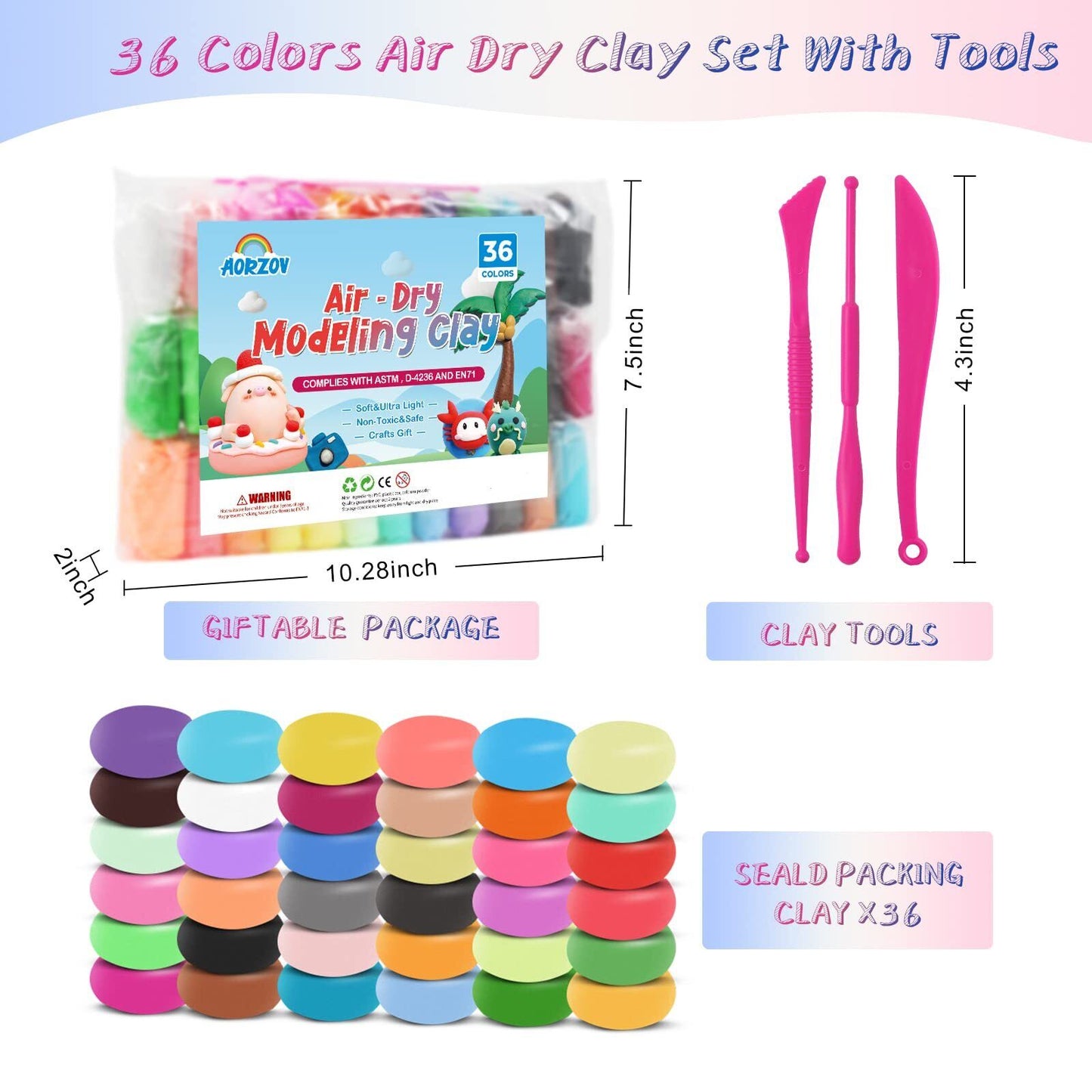 36 Colors Air Dry Clay for Kids