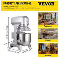 15 Qt. Commercial Food Mixer Adjustable Spiral Mixer with Stainless Steel Bowl