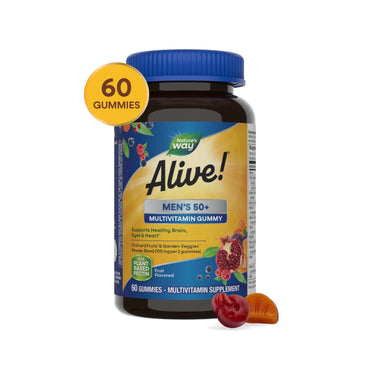 Alive! Men'S 50+ Gummy Multivitamins, B-Vitamins, Fruit Flavored, 60 Count