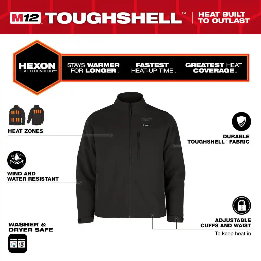 Men'S Large M12 12-Volt Lithium-Ion Cordless Tough Shell Black Heated Jacket