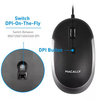 Silent USB Mouse Wired for Mac/Pc Optical Sensor and DPI Switch