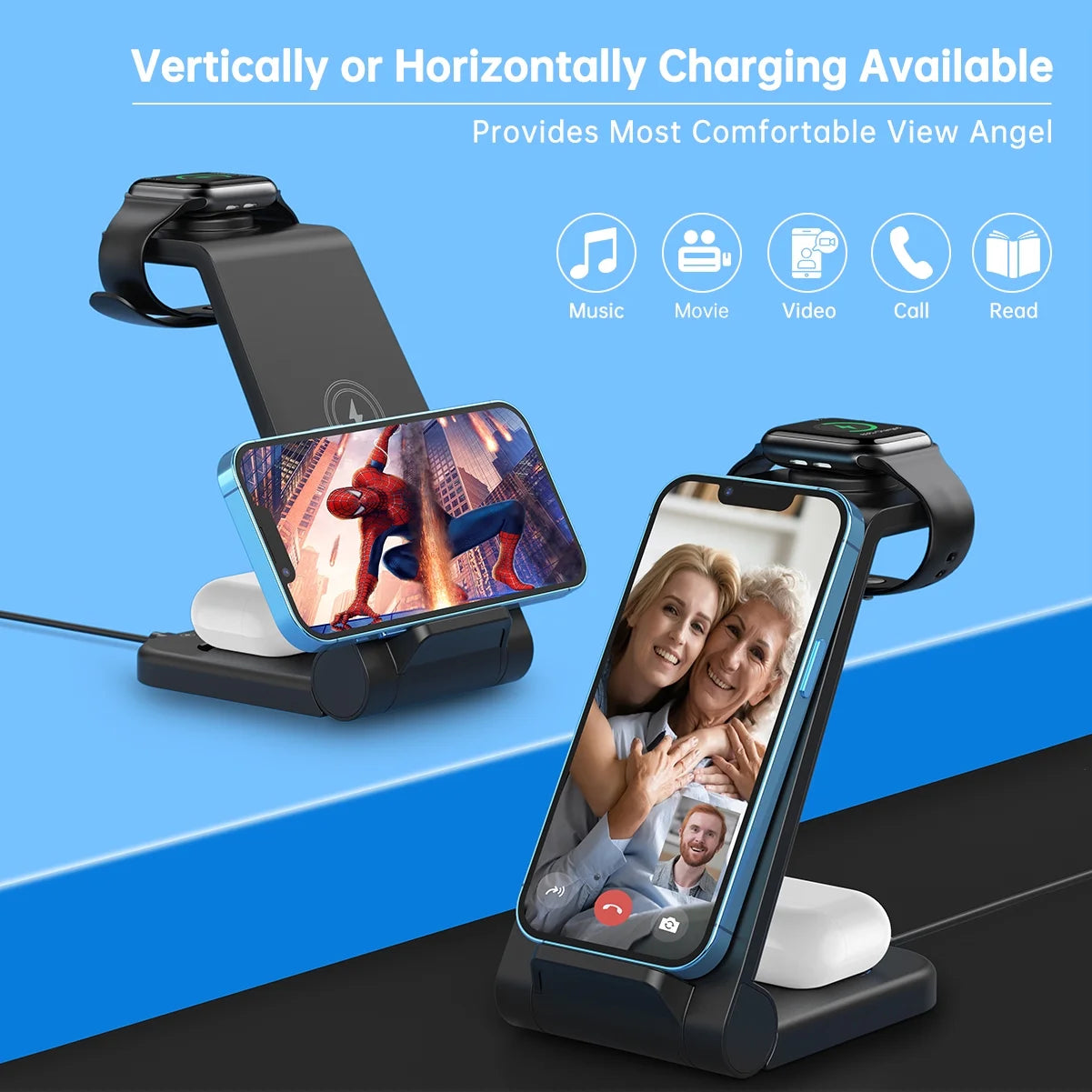 23W 3 in 1 Wireless Charging Station Fast Charging Dock for Iphone