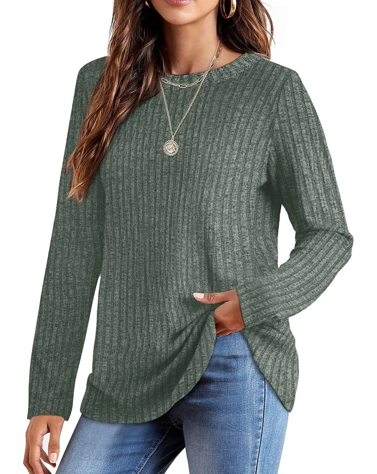 Women Crew Neck Casual Tunic Tops Lightweight Pullover