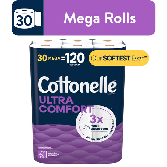 Cottonelle Ultra Comfort Toilet Paper, 30 Mega Rolls