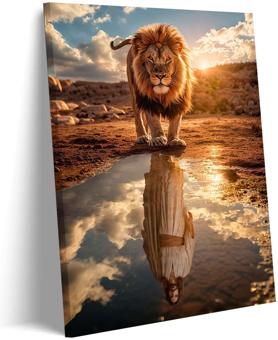 Framed Lion and Jesus Canvas Wall Art